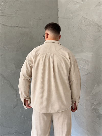 Krem Boxy Fit Fitilli Kadife Takım