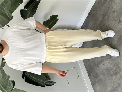 Krem Burgu Bağcık Detaylı Pamuk Keten Relax Fit Pantolon