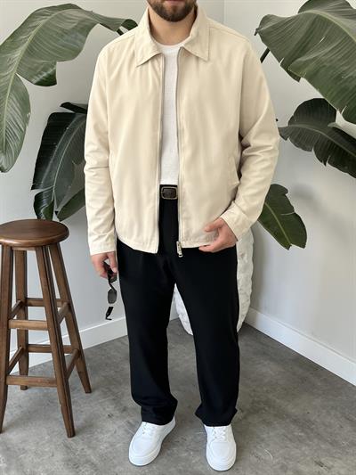 Krem Çift Yön Fermuar Boxy Fit Casual Ceket