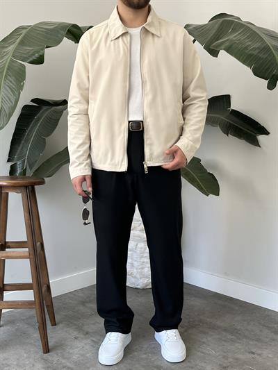Krem Çift Yön Fermuar Boxy Fit Casual Ceket