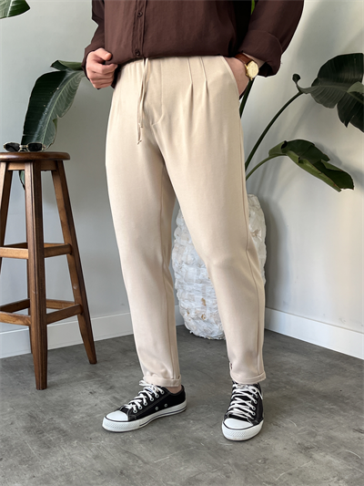 Krem Duble Paça Kumaş Jogger Pantolon