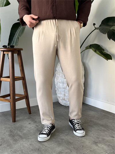 Krem Duble Paça Kumaş Jogger Pantolon