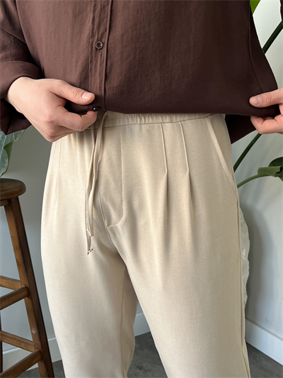 Krem Duble Paça Kumaş Jogger Pantolon
