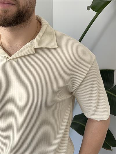 Krem Fitilli Polo Yaka T-shirt