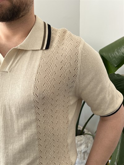 Krem İtalyan Kesim Polo Yaka Triko