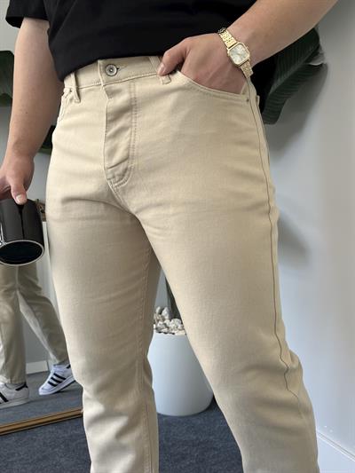 Krem Kanvas Boyfriend Jean