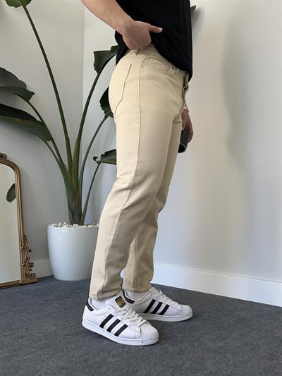 Krem Kanvas Boyfriend Jean