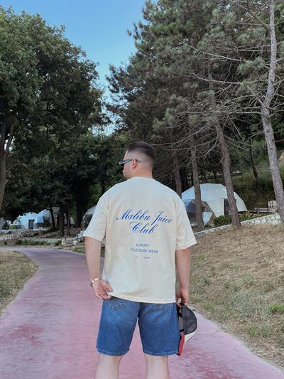 Krem Malibu Juice Baskılı Oversize T-shirt
