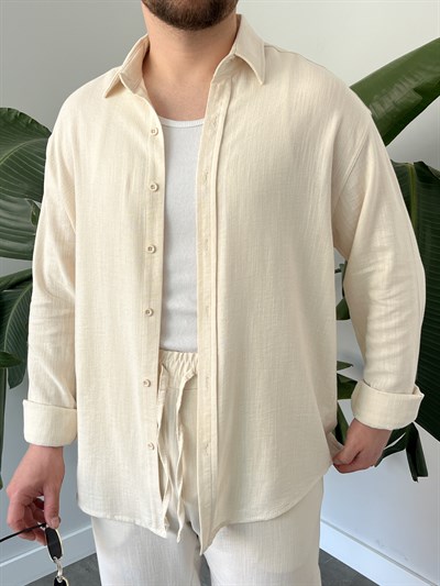 Krem Serra Keten Oversize Takım