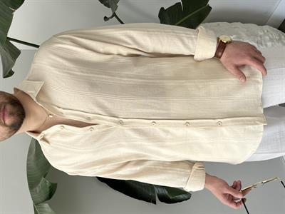 Krem Zincir Desen Oversize Keten Gömlek