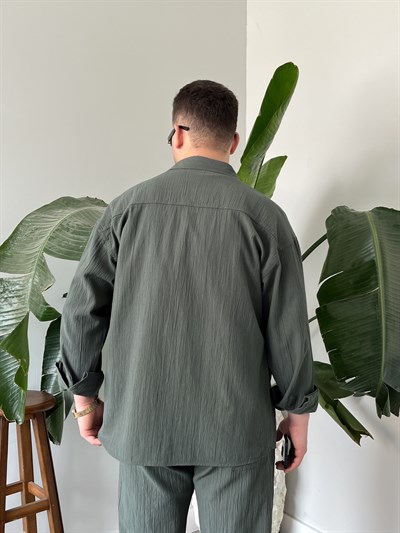 Küf Yeşili Krinkıl Keten Oversize Takım