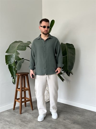 Küf Yeşili Premium Müslin Dokulu Oversize Gömlek