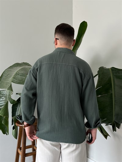 Küf Yeşili Premium Müslin Dokulu Oversize Gömlek