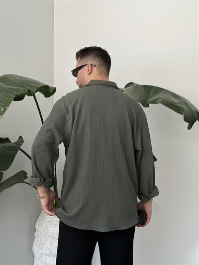 Küf Yeşili Seul Kumaş Oversize Gömlek