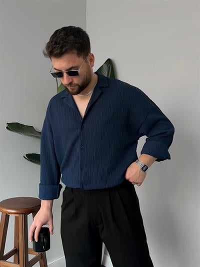 Lacivert Bürümcük Kumaş Gömlek