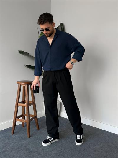 Lacivert Bürümcük Kumaş Gömlek