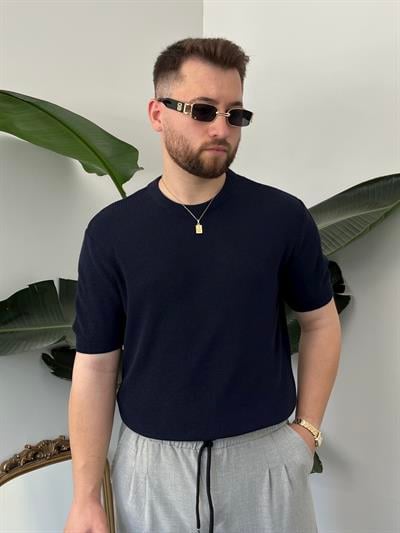 Lacivert Casual Örme Triko T-shirt