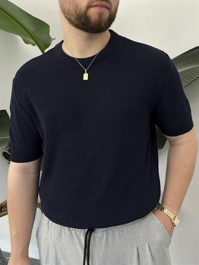 Lacivert Casual Örme Triko T-shirt