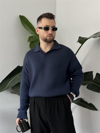 Lacivert Casual Polo Yaka Kazak