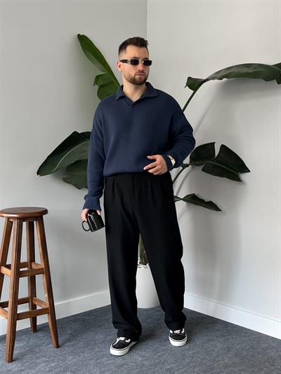 Lacivert Casual Polo Yaka Kazak