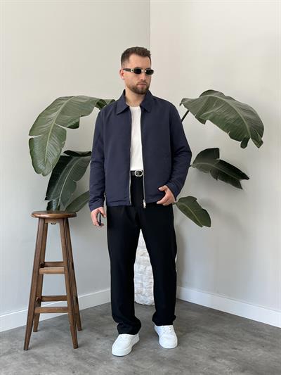 Lacivert Çift Yön Fermuar Boxy Fit Casual Ceket