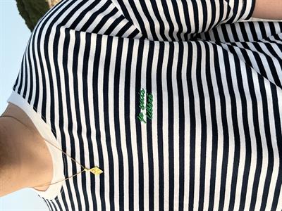 Lacivert Çizgili Nakış Detaylı Oversize T-shirt