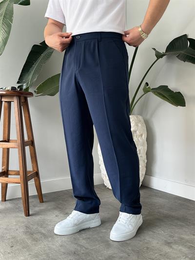 Lacivert Deluxe Pileli Modal Kumaş Baggy Pantolon
