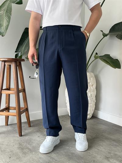 Lacivert Deluxe Pileli Modal Kumaş Baggy Pantolon