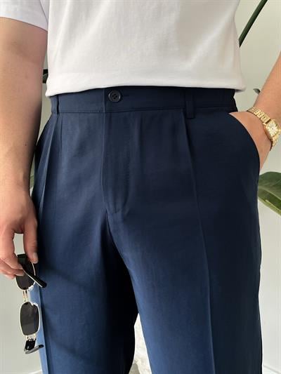 Lacivert Deluxe Pileli Modal Kumaş Baggy Pantolon