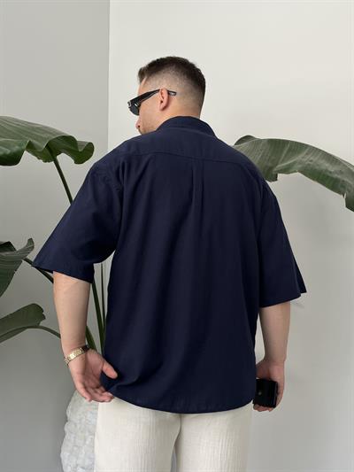 Lacivert Fresh Keten Oversize Gömlek