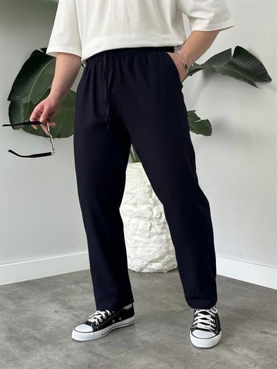 Lacivert Gabardin Keten Baggy Pantolon
