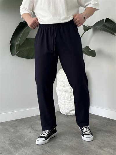 Lacivert Gabardin Keten Baggy Pantolon
