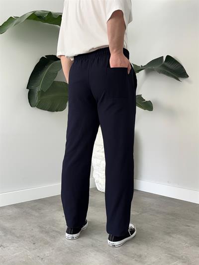 Lacivert Gabardin Keten Baggy Pantolon