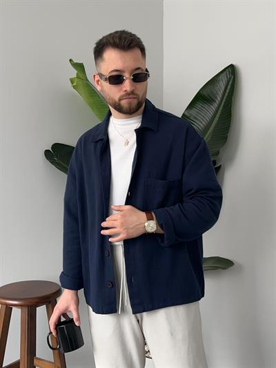Lacivert Gabardin Keten Gömlek Ceket