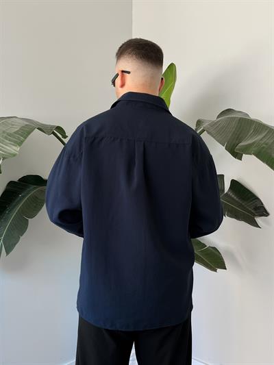 Lacivert Modal Basic Oversize Gömlek