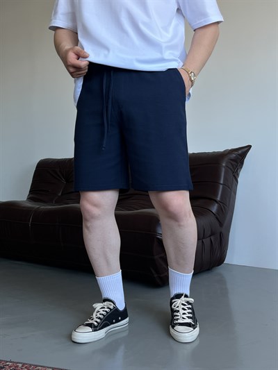 Lacivert Pamuk Keten Relax Fit Şort
