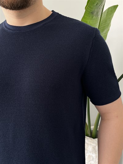 Lacivert Pirinç Örgü Triko T-shirt