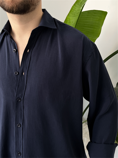 Lacivert Yıkamalı Tensel Oversize Gömlek