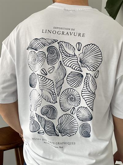 Linogravure Beyaz Oversize T-shirt