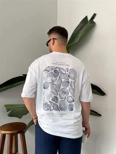 Linogravure Beyaz Oversize T-shirt