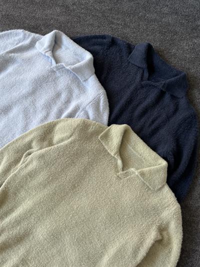 Luxe Yeşil Polo Yaka Fluffy Örgü Kazak