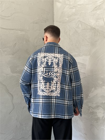 Mavi Baskılı Oversize Ekose Gömlek
