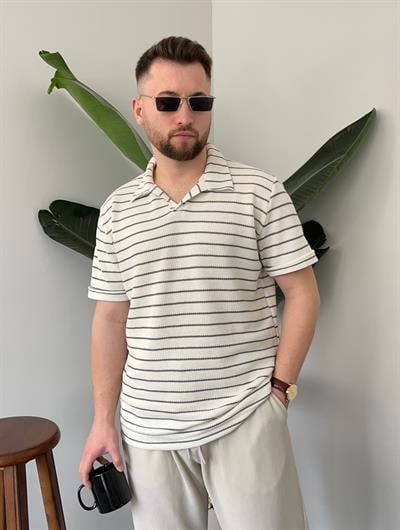 Mavi Çizgili Örgü T-shirt