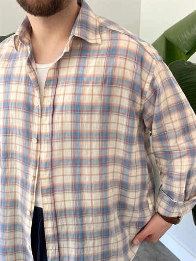 Mavi Ekose Oversize Gömlek