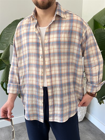 Mavi Ekose Oversize Gömlek