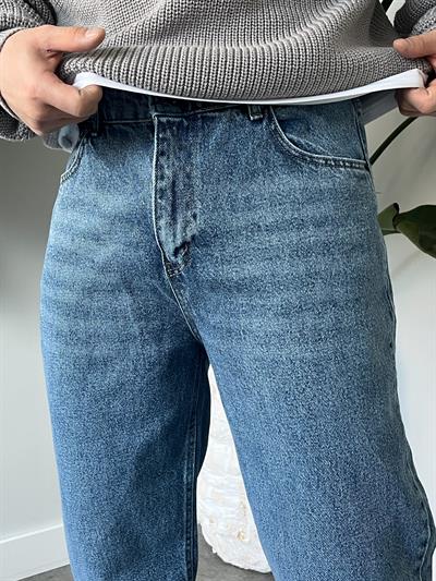 Mavi Yıkamalı Efekt Detaylı Baggy Jean
