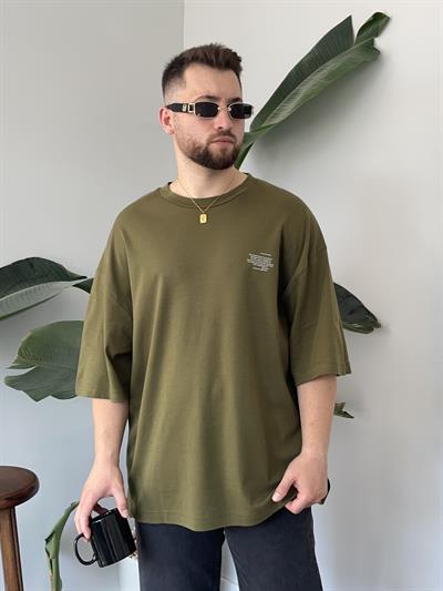 Minimal Yazı Baskı Haki Oversize T-shirt
