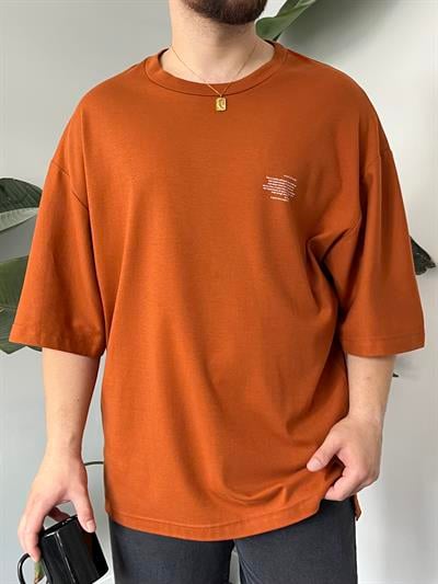 Minimal Yazı Baskı Kiremit Oversize T-shirt