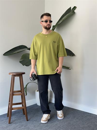 Minimal Yazı Baskı Yeşil Oversize T-shirt