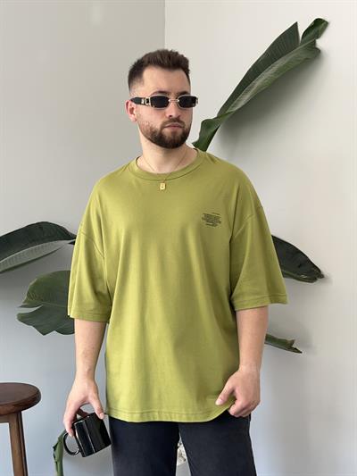Minimal Yazı Baskı Yeşil Oversize T-shirt